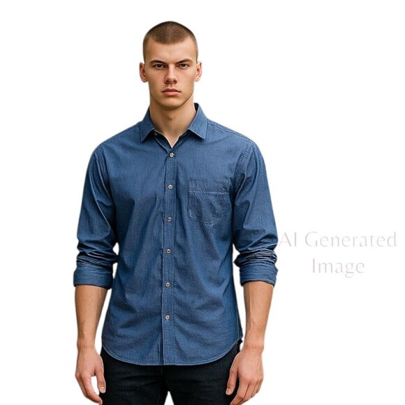 INC International Concept Macys Blue Roll Tab Sleeve Shoulder Tab Shirt Sz L NEW - Picture 1 of 12